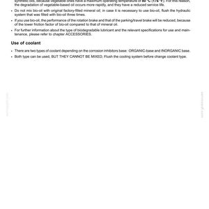 Puede incluir: Una p&aacute;gina de un manual de mantenimiento con el t&iacute;tulo "Uso de aceites biodegradables". El texto describe el uso de aceites y refrigerantes biodegradables, incluyendo especificaciones de temperatura e instrucciones de mezcla. P&aacute;gina 7-14.