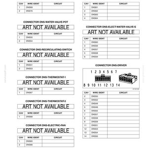 May include: A technical diagram with tables detailing various electrical connectors, including DNS-CTRL-PANEL-LIGHT, DNS-RESISTOR, and DNS-DRIVER. Each table lists CAV, WIRE IDENT, and CIRCUIT information. The document is labeled "Printed in U.S.A."
