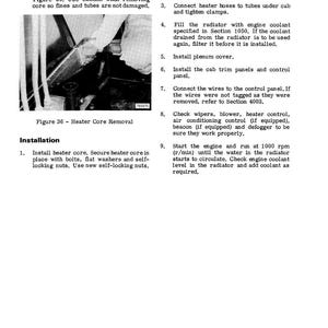 May include: A black and white image of a page from a manual detailing heater core removal and installation. The text includes instructions, diagrams, and part numbers for automotive repair. The image is a technical illustration.