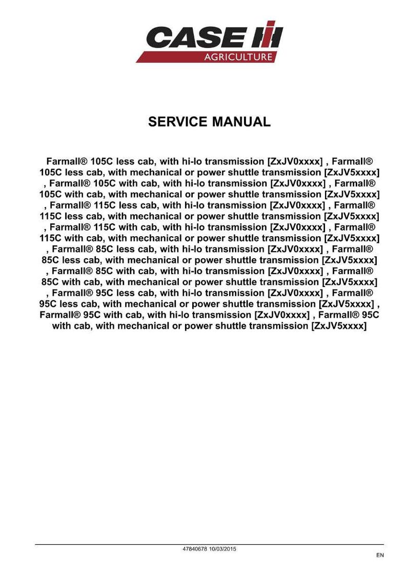 May include: A service manual with the Case IH Agriculture logo at the top. The manual lists various Farmall tractor models, including 105C, 115C, 85C, and 95C, with different cab and transmission options. The document is dated 10/03/2015.