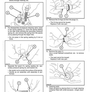 May include: Diagrams illustrating the assembly and disassembly of a remote control valve. The image shows numbered parts, including push rods, springs, and seals, with instructions for each step. Text includes procedures and warnings.