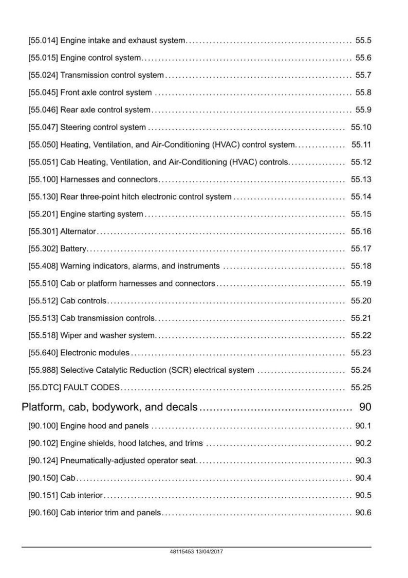 May include: A white document with black text detailing various vehicle systems, including engine, transmission, and cab components. The document is dated April 13, 2017, and includes page numbers.