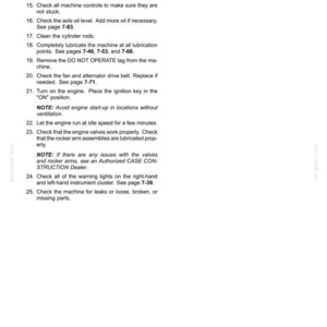 May include: A page from a maintenance manual with a list of instructions. The title reads "7 - MAINTENANCE". The text includes steps for checking fluid levels, cleaning parts, and engine operation. Page number is 7-108.