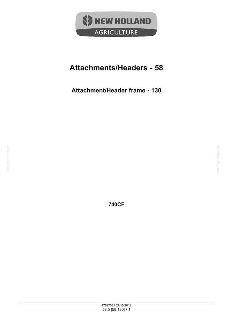 May include: Image of a white document with the "NEW HOLLAND AGRICULTURE" logo at the top. Text includes "Attachments/Headers - 58", "Attachment/Header frame - 130", and "740CF". The document has a white background.