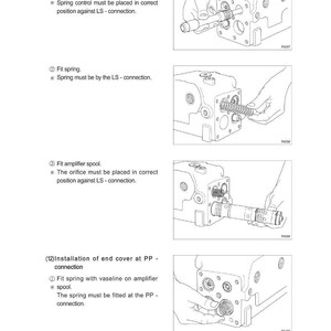 May include: Diagrams illustrating the installation of spools and end covers on a mechanical component. The images show hands assembling parts, including springs and valves, with accompanying text instructions.