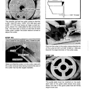 May include: Diagram of a chamfer tool set with cutter plates, detailing bore sizes and cutter components. Includes measurements in inches and millimeters, with labels for cutter retainer screws and a guide plate. Instructions are provided.