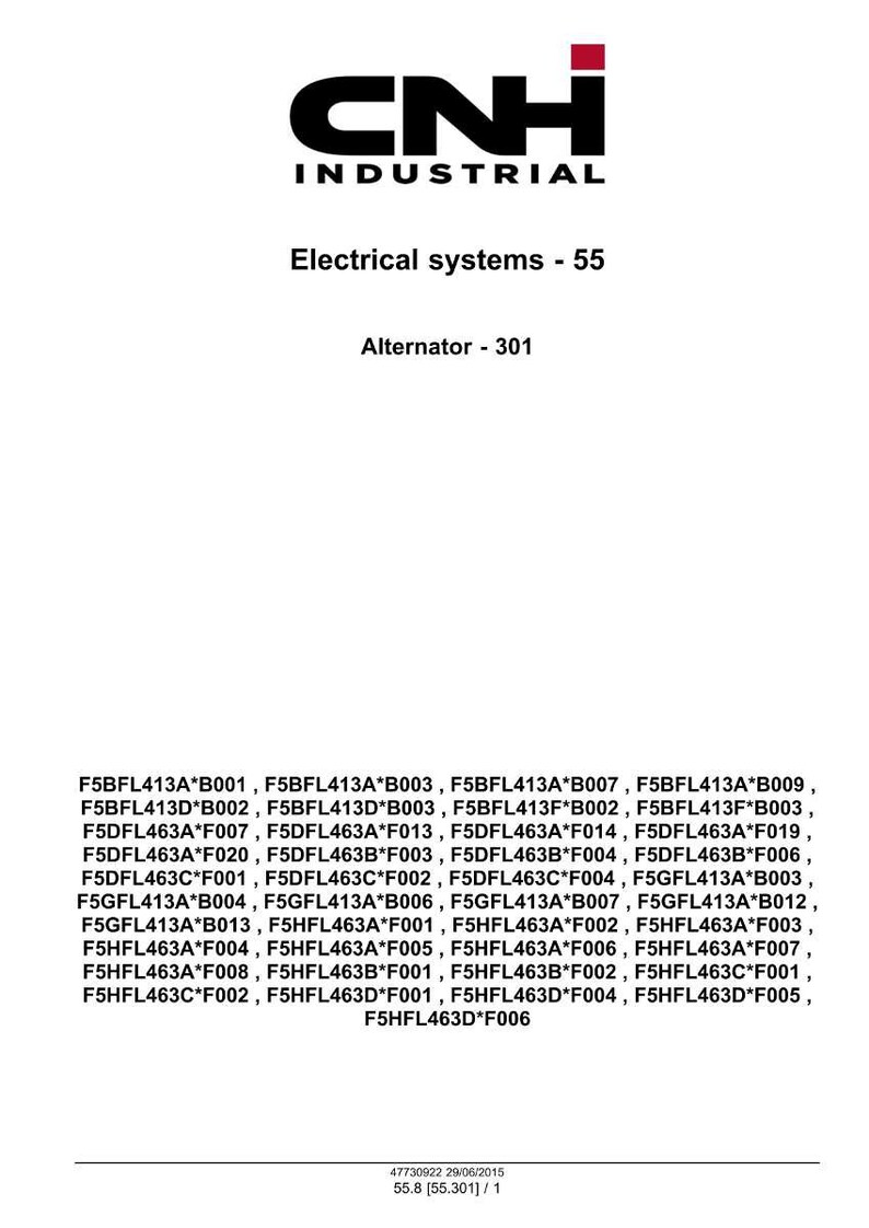 May include: A white background features the black CNH INDUSTRIAL logo, the text "Electrical systems - 55", and "Alternator - 301". Below, a list of product codes is displayed.