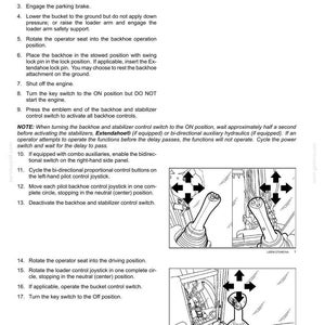 May include: Page from a maintenance manual detailing hydraulic system pressure release procedures. Includes numbered steps, diagrams of control levers, and text instructions for operating heavy machinery. The page is white with black text.