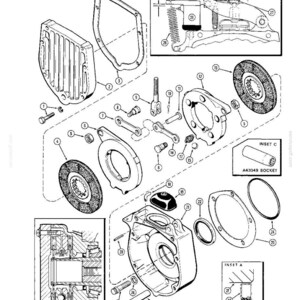 May include: An exploded diagram of mechanical components, including a housing, circular plates, bolts, and a spring. The diagram includes inset details and labels for each part, with measurements in inches.