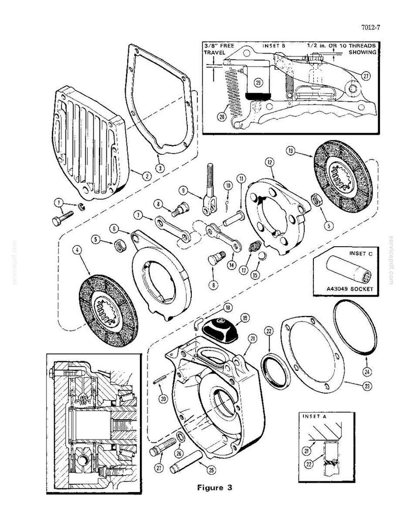 May include: An exploded diagram of mechanical components, including a housing, circular plates, bolts, and a spring. The diagram includes inset details and labels for each part, with measurements in inches.