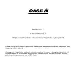 Puede incluir: Documento blanco con el logotipo CASE IH y texto. El documento incluye la direcci&oacute;n de CNH America LLC en Racine, WI, e informaci&oacute;n de copyright de 2006. Tambi&eacute;n indica que la publicaci&oacute;n no puede ser reproducida.