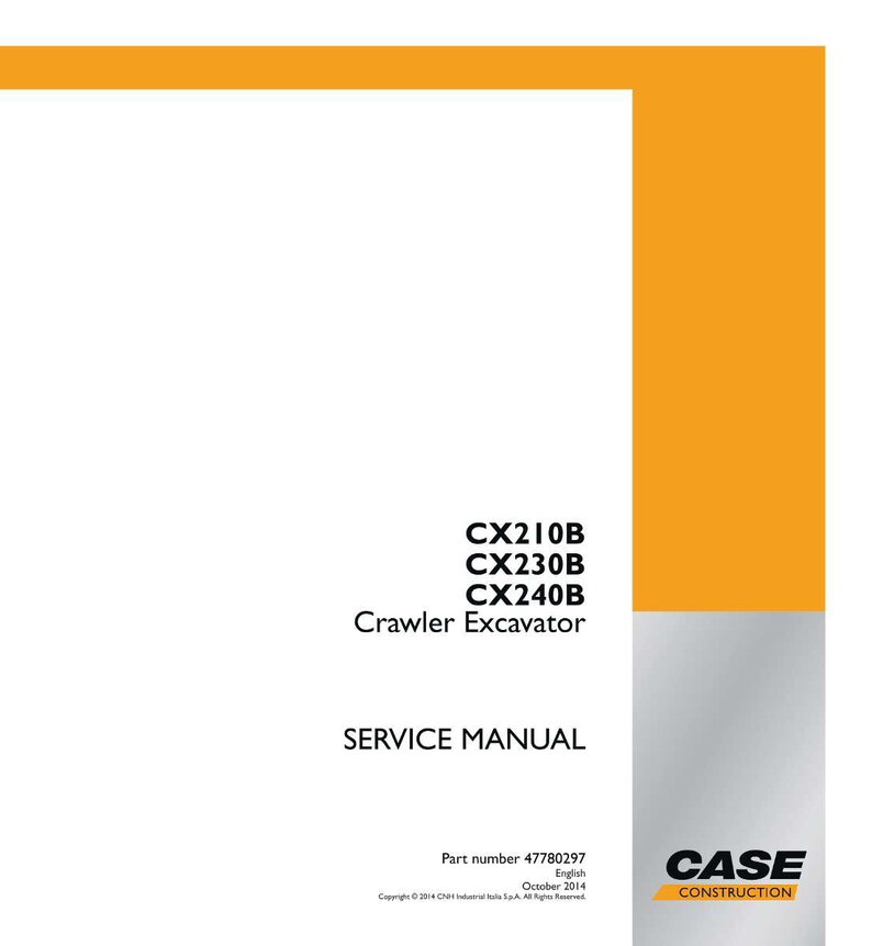 May include: A service manual for a CX210B, CX230B, and CX240B Crawler Excavator. The cover is white with orange and gray accents. The text includes "SERVICE MANUAL" and "CASE CONSTRUCTION". Part number 47780297, English, October 2014.