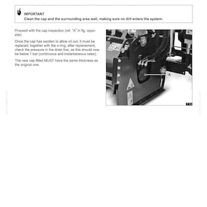May include: Page from a maintenance manual detailing a drain line safety cap check. The text explains the function of the cap and provides instructions for inspection and replacement. Includes a diagram of the cap location.