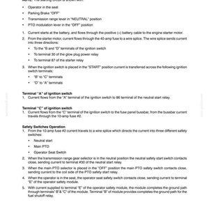 May include: A technical document page titled SECTION 55 - ELECTRICAL - CHAPTER 2, detailing the Safety Start Circuit for an HST model. The text outlines electrical flow, ignition switch terminal functions, and safety switch operations for equipment.