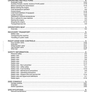 May include: A detailed table of contents from a manual, with various sections and page numbers. Sections include operating instructions, safety information, and specifications. The text is black on a white background.