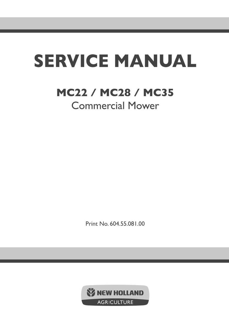May include: A white service manual cover with the text "SERVICE MANUAL" in bold, black letters. Below, it reads "MC22 / MC28 / MC35 Commercial Mower." The bottom of the cover includes "Print No. 604.55.081.00" and a New Holland Agriculture logo.