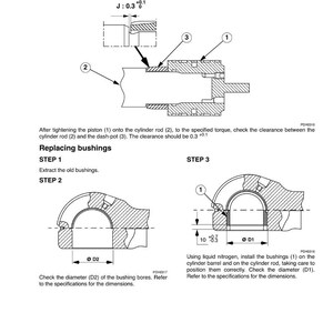 May include: Technical diagram illustrating the assembly of a dash-pot mechanism. The diagram includes detailed cross-sectional views, dimensions, and instructions for replacing bushings. Text includes "Assembling the dash-pot" and "Replacing bushings".