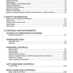 May include: A page from a manual titled "Contents" with a list of topics including "General Information", "Safety Information", and "Controls and Instruments". The text is black on a white background.