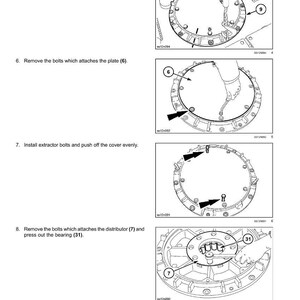 May include: Diagram showing steps for removing parts from a compaction drum. Includes images of removing the flange, bolts, and distributor. Text includes instructions and part numbers.