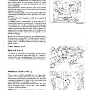 May include: A technical manual page titled 6-WORKING OPERATIONS HYDRAULIC POWER BEYOND PORT. It features black and white line drawings of tractor hydraulic components labeled with numbers 1, 2, 3, and 4, alongside instructional text.