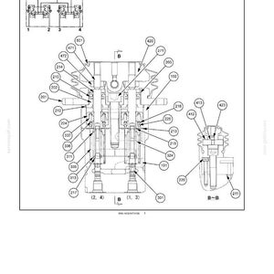 May include: Diagram of a hydraulic foot control system, labeled "Pedal control - Sectional view." The image is a technical drawing with various components and labels, including numbers and letters. The diagram is in black and white.