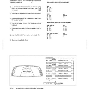 May include: A technical diagram from a manual, detailing transmission conversion steps for LW110 and LW130/130TC models. Includes diagrams of switches, sensors, and a speed engaged indicator. The text is in black on a white background.