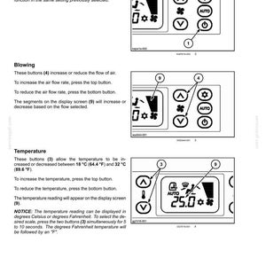 May include: Diagram of a control panel with buttons for power, airflow, and temperature. The display shows a temperature of 25.0 degrees. Instructions are included for adjusting settings.