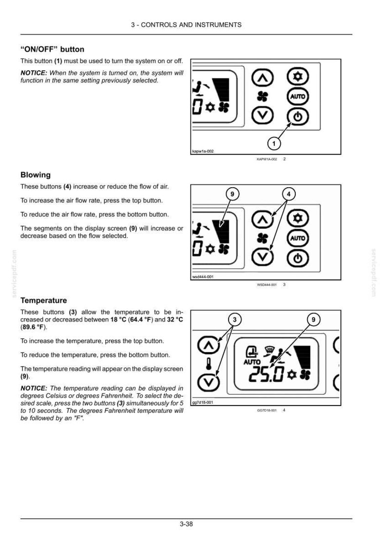 May include: Diagram of a control panel with buttons for power, airflow, and temperature. The display shows a temperature of 25.0 degrees. Instructions are included for adjusting settings.