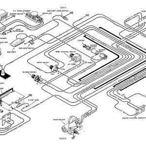May include: Detailed black and white diagram of a car's electrical system, including radio, lights, and engine components. The diagram features labeled components, wiring, and connectors, providing a comprehensive overview of the vehicle's electrical layout.