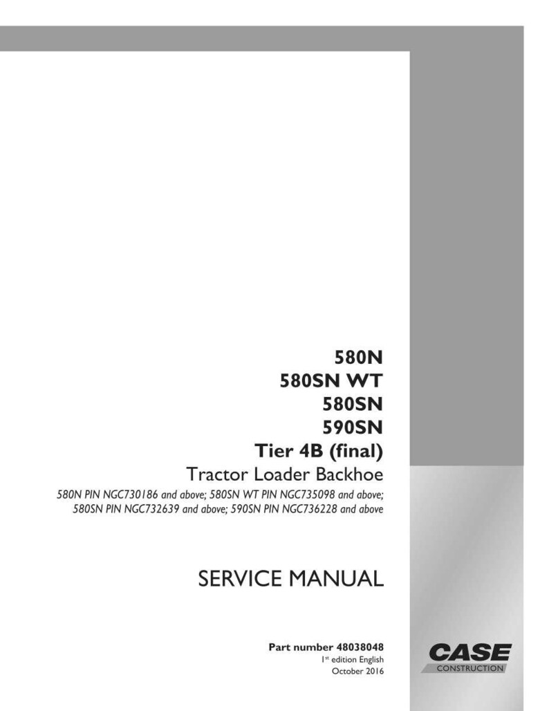 Puede incluir: Un manual de servicio blanco para una retrocargadora, con el texto "580N", "580SN WT", "580SN" y "590SN". El manual incluye el texto "Tier 4B (final)" y "SERVICE MANUAL". El logotipo de Case Construction est&aacute; en la esquina inferior derecha.