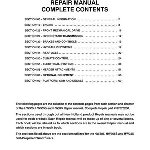 Manuale di officina per la riparazione e la manutenzione delle andanatrici semoventi New Holland HW305, HW305S, HW325 / Download PDF immediato immagine 3