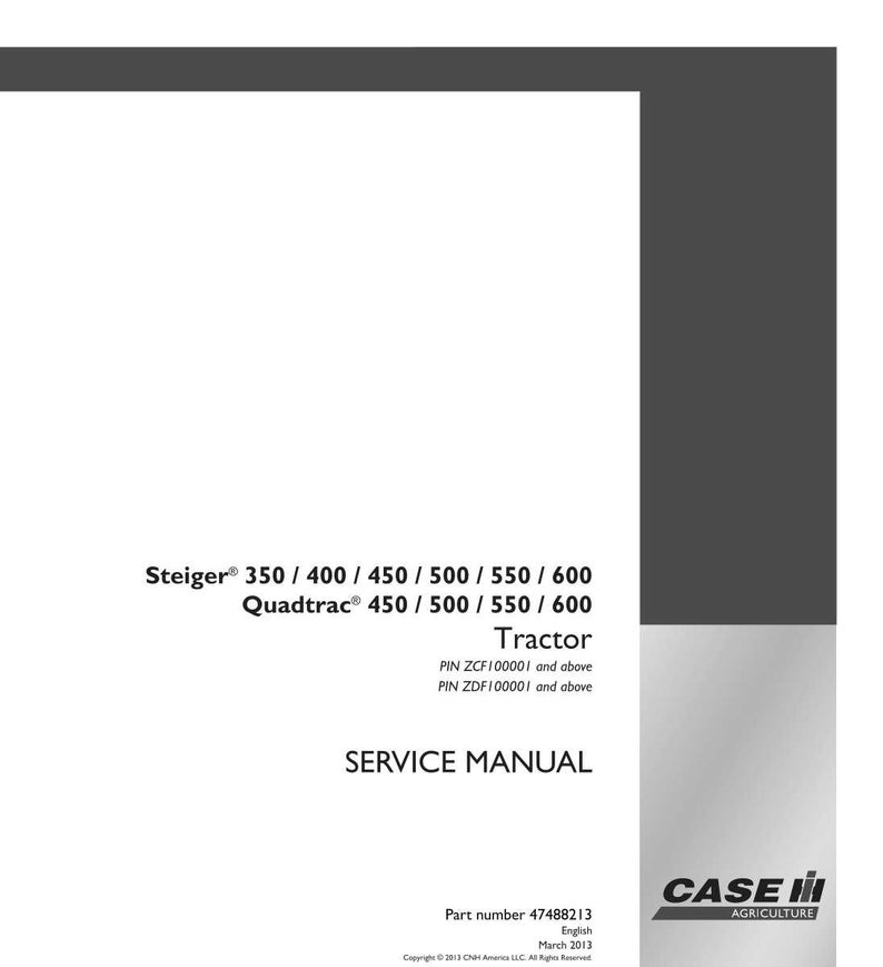 May include: A white and grey service manual for Steiger and Quadtrac tractors. The manual includes model numbers 350 to 600. The Case IH Agriculture logo is in the lower right corner. The manual's part number is 47488213.