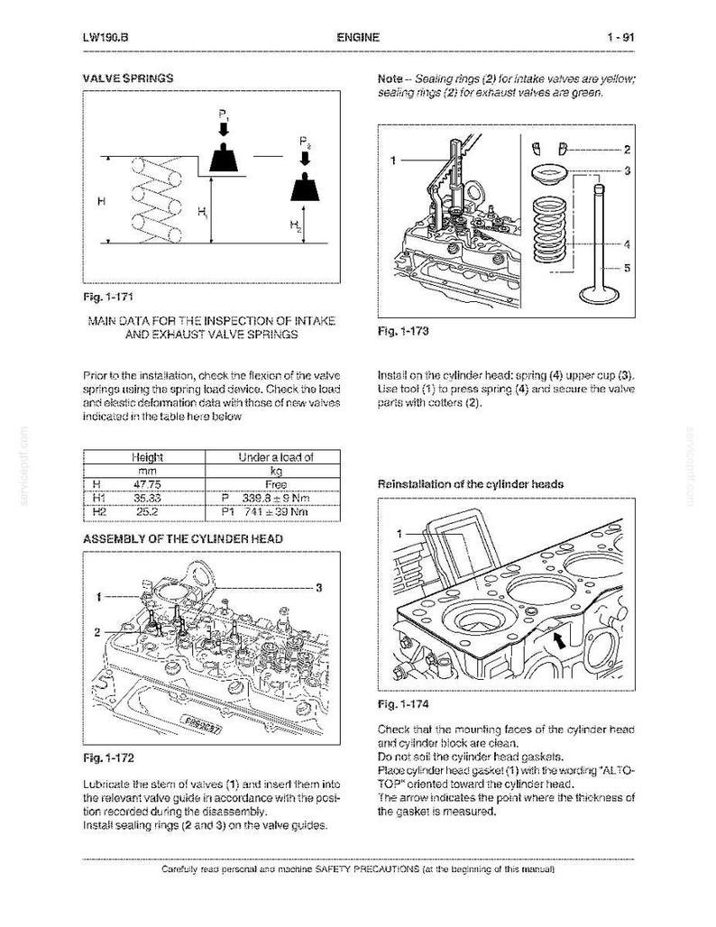 Pu&ograve; includere: Diagrammi da un manuale di riparazione del motore, che illustrano molle delle valvole, testate e procedure di assemblaggio. Include misure in millimetri e Newton metri, con note sugli anelli di tenuta e il posizionamento delle guarnizioni.