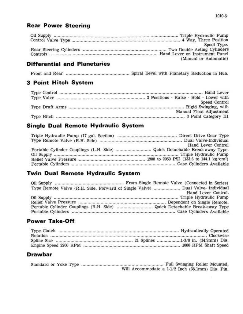Puede incluir: Diagrama t&eacute;cnico detallado con especificaciones de tractor, incluyendo direcci&oacute;n asistida trasera, enganche de 3 puntos y sistemas hidr&aacute;ulicos. Medidas en pulgadas y PSI, con equivalentes m&eacute;tricos.