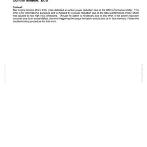 May include: Document detailing fault codes for electrical systems. The text reads "3368 (DTC 19D-04) - Torque limitation caused by performance limiter." Additional text explains the context of the error and the Engine Control Unit (ECU).
