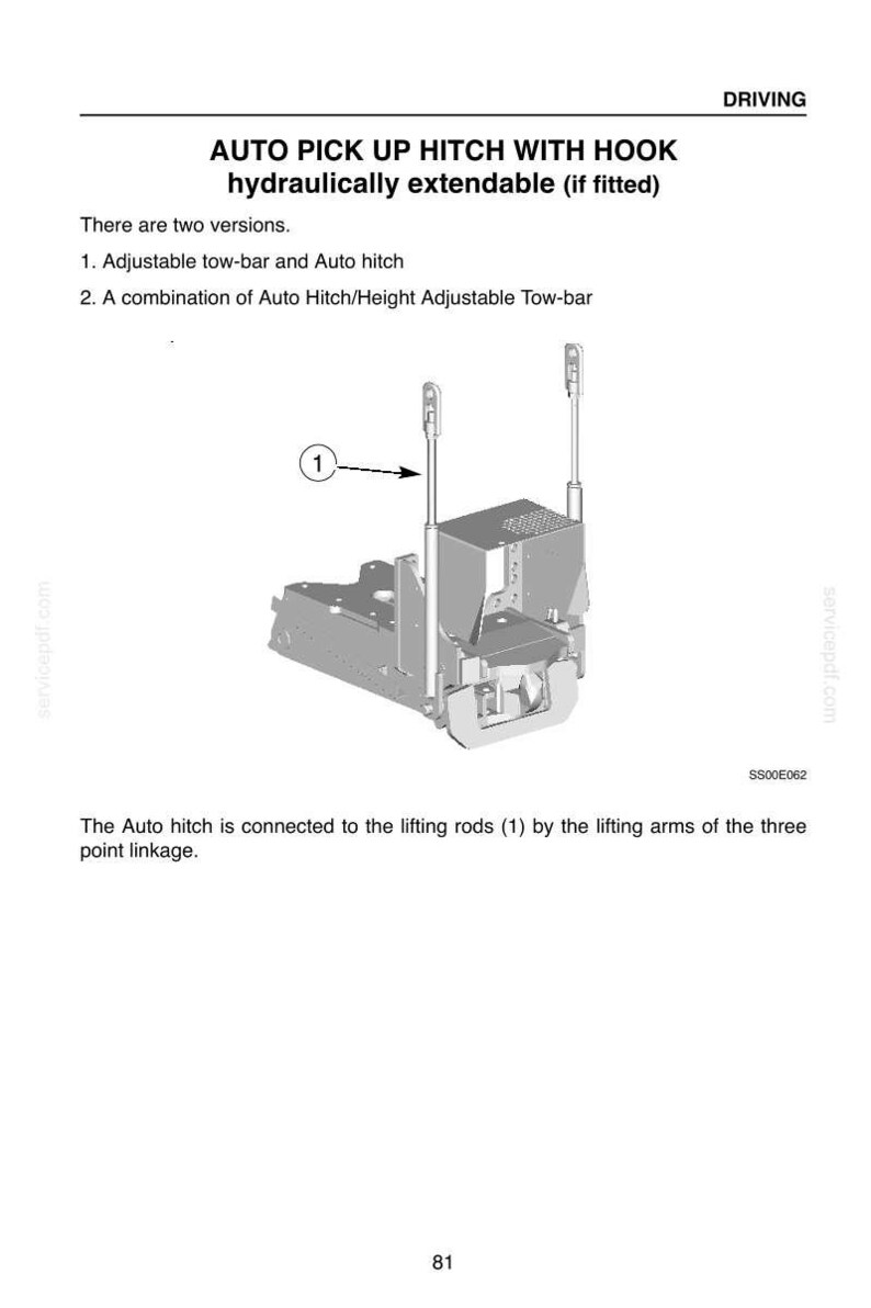 Op de afbeelding: Een technisch diagram van een automatische trekhaak met haak, voorzien van twee verticale hefstangen gemarkeerd met het nummer 1. De illustratie toont de mechanische assemblage van het koppelsysteem, inclusief het metalen frame en de aansluitpunten.