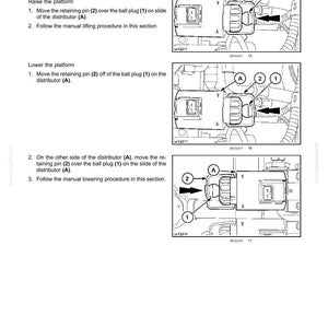 Puede incluir: Diagrama que ilustra las instrucciones de mantenimiento. Muestra los pasos para evitar la opci&oacute;n de control electrohidr&aacute;ulico, incluyendo el movimiento de pasadores de retenci&oacute;n y tapones de bola en un distribuidor marcado 'A'. Texto y flechas indican el proceso.