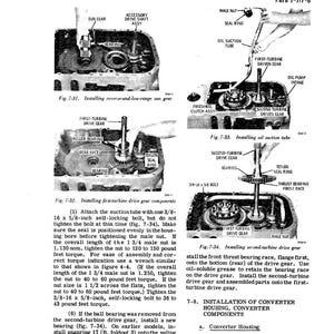 May include: Diagrams and instructions for assembling mechanical components, including gears, bearings, and bolts. The image shows detailed illustrations with labels and measurements in inches and pound-feet.