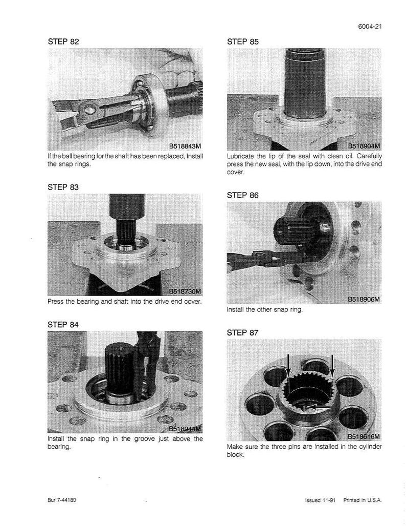 Peut inclure: S&eacute;rie d'&eacute;tapes d'assemblage m&eacute;canique avec texte. Les images montrent l'installation de roulements, de joints et d'anneaux &eacute;lastiques dans un composant m&eacute;canique. Le texte comprend des instructions telles que "Installer l'anneau &eacute;lastique" et "Lubrifier le bord du joint."