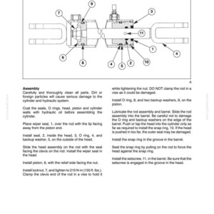 May include: A technical diagram titled SECTION 35 - HYDRAULIC SYSTEMS - CHAPTER 1 showing a cross-section of a hydraulic cylinder with numbered components from 1 to 11. The text provides assembly instructions, including a torque specification of 155 ft. lbs.
