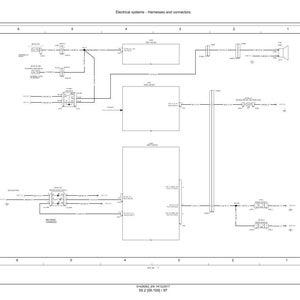 May include: Diagram of an electrical system, showing harnesses and connectors. The diagram is in black and white, with various components labeled and connected by lines. Text at the top reads "Electrical systems - Harnesses and connectors."