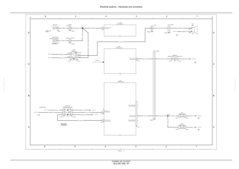 May include: Diagram of an electrical system, showing harnesses and connectors. The diagram is in black and white, with various components labeled and connected by lines. Text at the top reads "Electrical systems - Harnesses and connectors."