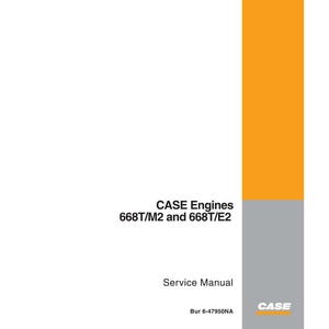 May include: A service manual for CASE Engines 668T/M2 and 668T/E2. The cover is white with orange and gray accents. The CASE logo is in the lower right corner. The text "Service Manual" is also visible.
