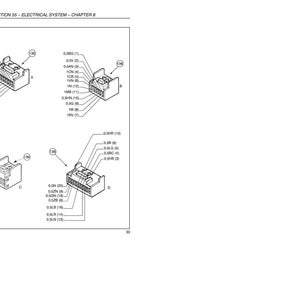 May include: A technical diagram from Section 55 - Electrical System - Chapter 8, displaying four distinct black and white line drawings of electrical connectors labeled A, B, C, and D, each featuring numbered pin assignments and specific wiring codes.