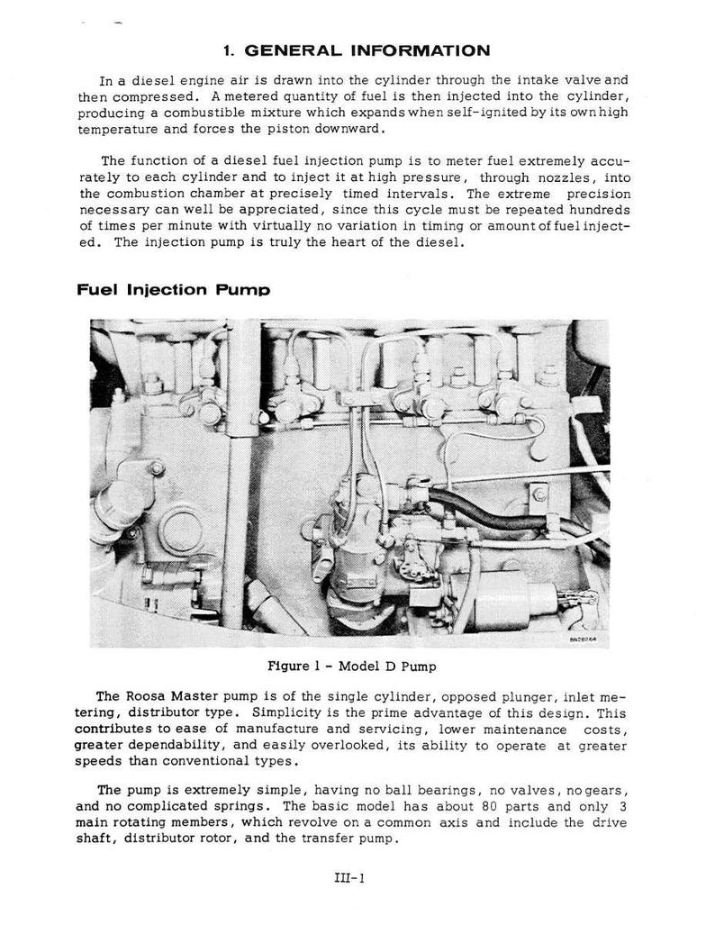 K&ouml;nnte beinhalten: Detaillierte Schwarz-Wei&szlig;-Diagramm einer Kraftstoffeinspritzpumpe, bezeichnet als Modell D Pump. Das Bild enth&auml;lt Text, der die Funktion und das Design der Pumpe beschreibt und ihre Einfachheit und Effizienz hervorhebt.