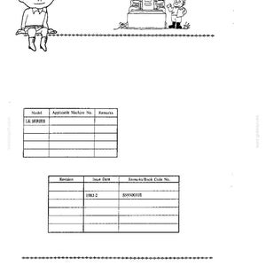 Pode incluir: Uma p&aacute;gina de documento t&eacute;cnico em preto e branco com um personagem de desenho animado usando um capacete Kobelco, uma pequena ilustra&ccedil;&atilde;o de um trator e duas tabelas. As tabelas cont&ecirc;m texto incluindo Model, LK SERIES, Revision, Issue Date, 1983-2 e S5950031E.