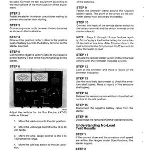 May include: A black and white Sun Electric VAT-33 tester with gauges and dials, used for testing automotive starters. The image includes instructions and steps for using the tester, with text and diagrams. The tester has a model number of 4006-4.