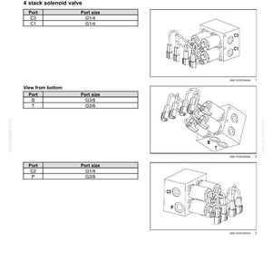 Puede incluir: Diagrama de un bloque de v&aacute;lvula solenoide piloto, con vistas detalladas y tama&ntilde;os de puerto. Incluye ilustraciones de la v&aacute;lvula solenoide de 4 apilamientos y vista desde abajo. Texto: "Pilot solenoid valve block - Overview".