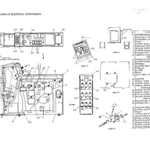 May include: A technical diagram titled Location of Electrical Components showing a control board with numbered parts, various views of electrical assemblies, and a corresponding parts list table with item numbers and component names in English.