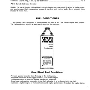 Puede incluir: Imagen de una botella de Case Diesel Fuel Conditioner. La botella blanca tiene una tapa negra y el logotipo de Case. El texto en la botella dice "Diesel Fuel Conditioner". La imagen tambi&eacute;n incluye especificaciones t&eacute;cnicas.